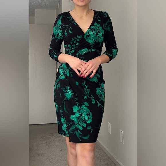 Lauren Ralph Lauren Dresses & Skirts - Lauren Ralph Lauren women's Faux Draped top Dress, Green/Black, Size 6